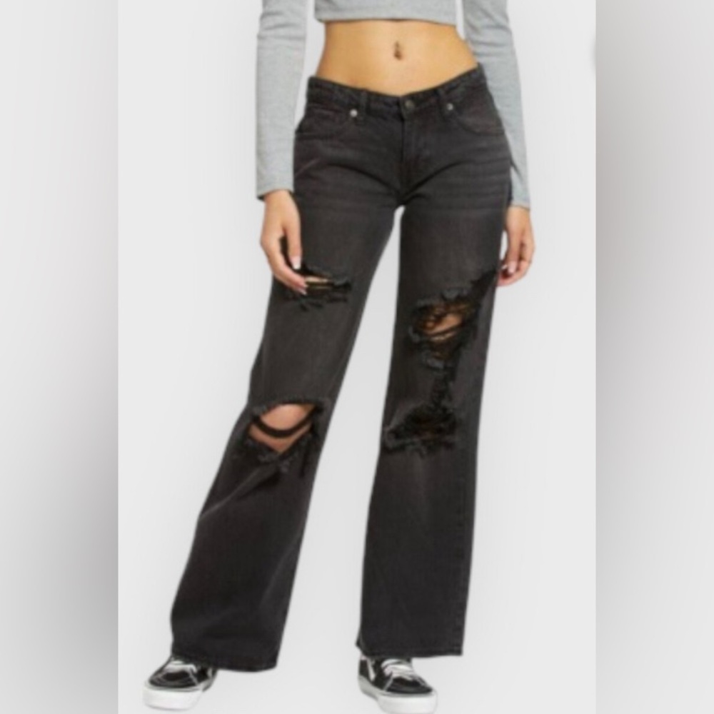 BP Wide leg jeans in Black Destroyed distressed 100% cotton size 31 - Picture 2 of 15